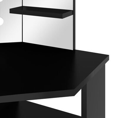 vidaXL Meikkipöytä kulmaan LED-valoilla musta 111x54x141,5 cm