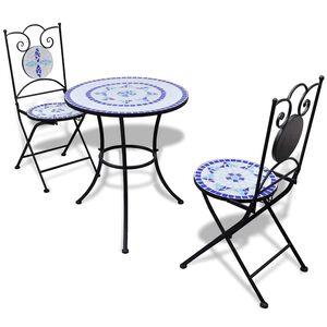 vidaXL 3-osainen Bistrokalustesarja mosaiikki sininen ja valkoinen