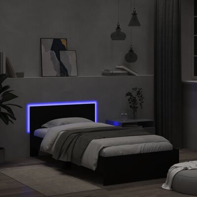 vidaXL Sängynrunko päädyllä ja LED-valoilla musta 100x200 cm