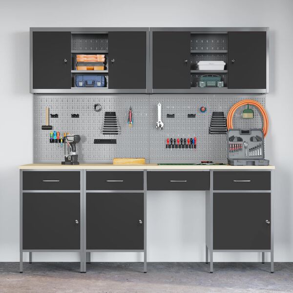 vidaXL Ty&ouml;p&ouml;yt&auml;kaappi lukkoon 10 pcs Musta Kehitetty puu ja ter&auml;s