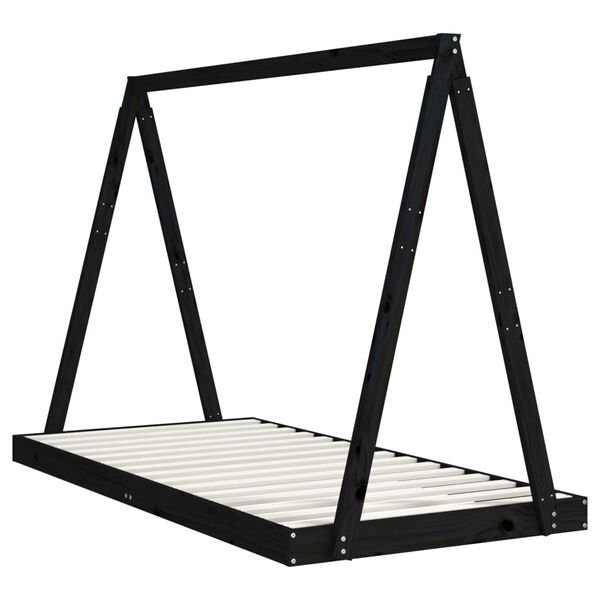 vidaXL Lasten sängynrunko musta 90x190 cm täysi mänty