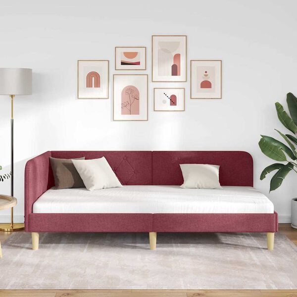 vidaXL Kulmavuoteen runko päätyllä Viininpunainen 90 x 200 cm kangas