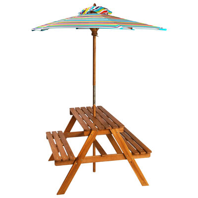 vidaXL Lasten piknikpöytä aurinkovarjolla 79x90x60 cm täysi akaasiapuu