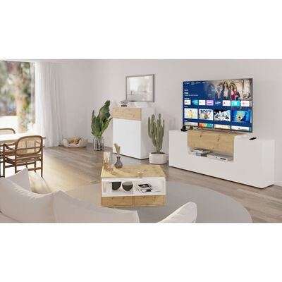 FMD TV / Hi-Fi-taso 182x33x70,2 cm valkoinen ja artesaanitammi