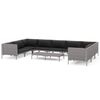 vidaXL 10-osainen Puutarhasohvasarja tyynyill&auml; polyrottinki tummanharm
