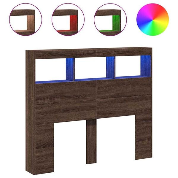 vidaXL S&auml;ngynp&auml;&auml;tykaappi LED-valoilla ruskea tammi 120x17x102 cm