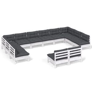 vidaXL 12-osainen Puutarhasohvasarja tyynyill&auml; valkoinen t&auml;ysi m&auml;nty