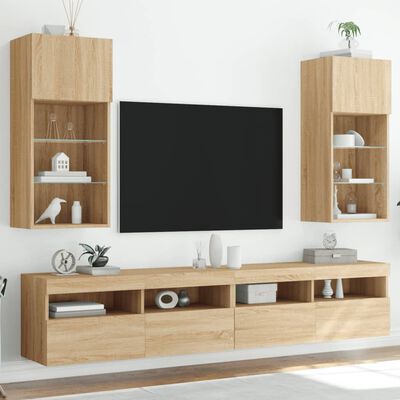 vidaXL TV-kaapit LED-valoilla 2 kpl Sonoma-tammi 40,5x30x90 cm