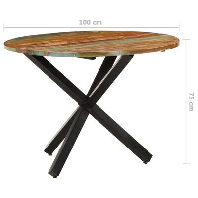 vidaXL Ruokapöytä pyöreä 100x100x75 cm kierrätetty täyspuu
