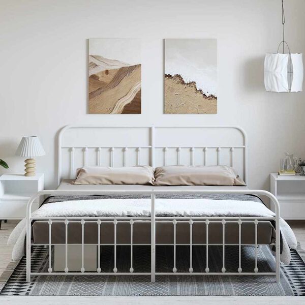 vidaXL Metallinen s&auml;ngynrunko p&auml;&auml;dyill&auml; valkoinen 193x203 cm