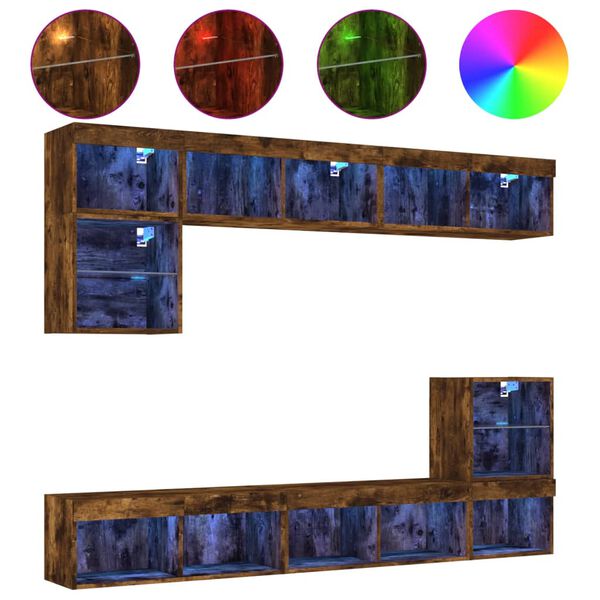 vidaXL 8-osainen LED TV-kaappisarja savutammi tekninen puu