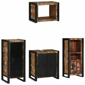 vidaXL Kylpyhuonekalustesetti ovella 4 pcs Kierr&auml;tetty massiivinen puu