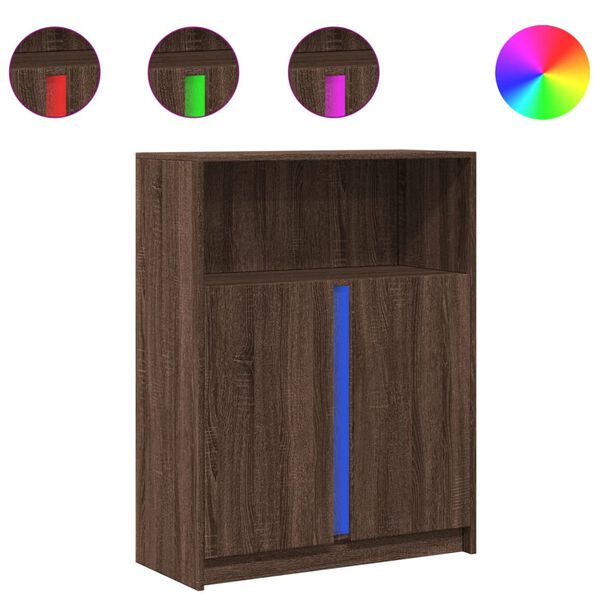 vidaXL Senkki LED-valoilla ruskea tammi 77x34x100 cm tekninen puu