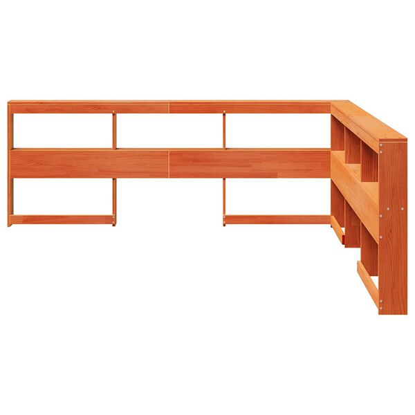 vidaXL Kirjahyllyn p&auml;&auml;ty L-muotoinen vaharuskea 200cm massiivipuum&auml;nty