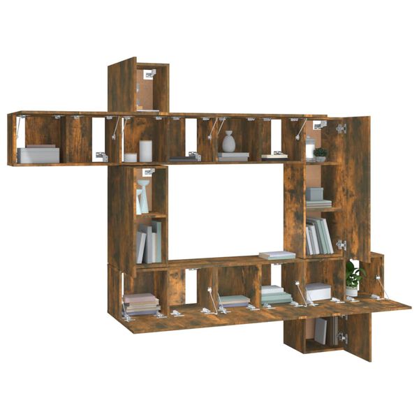 vidaXL 10-osainen TV-kaappisarja savutammi tekninen puu