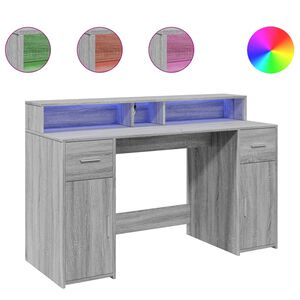 vidaXL Ty&ouml;p&ouml;yt&auml; LED-valoilla harmaa Sonoma 140x55x91 cm tekninen puu
