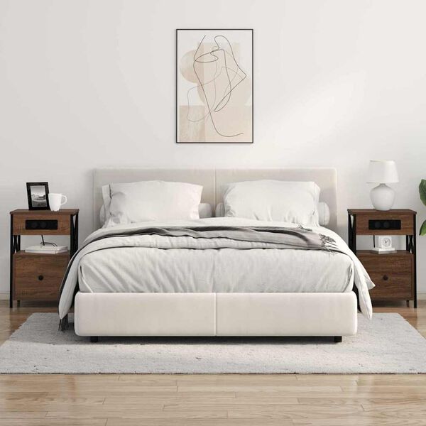 vidaXL Y&ouml;p&ouml;yt&auml;kaappi 2 pcs Ruskea tammi 40 x 31 x 60 cm Tekninen puu