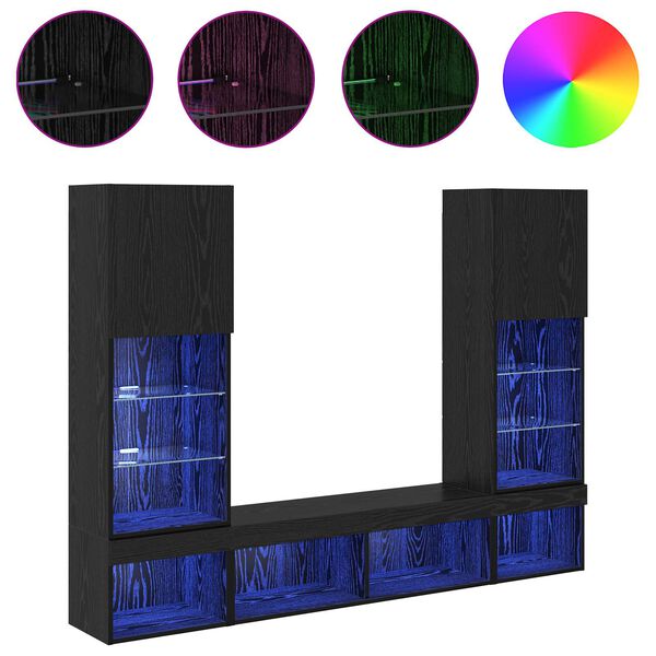 vidaXL TV Sein&auml;kappaleet LED:ll&auml; 5 pcs Musta tammi. Tekninen puu