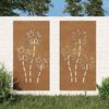 vidaXL Puutarhasein&auml;koristeet 2 kpl 105x55 cm corten ter&auml;s kukkakuvio