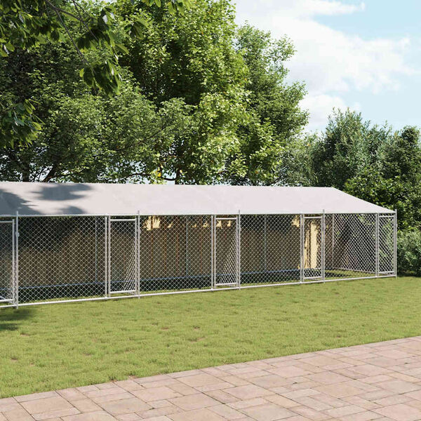 vidaXL Koiranhäkki katolla ja ovilla harmaa 10x2x2 m galvanoitu teräs
