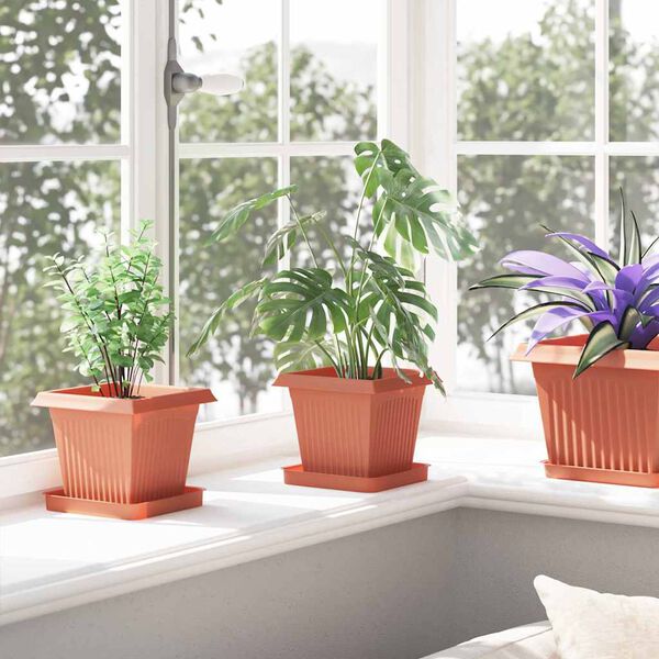 vidaXL Neli&ouml; Kukkaruukku 24 pcs Tiilenpunainen 16 x 16 x 14 cm Muovi