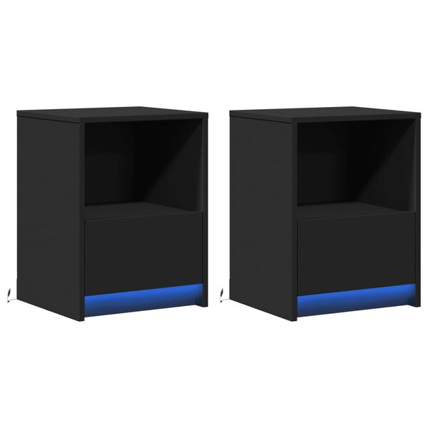 vidaXL Yöpöytä LED-valoilla 2 kpl musta tekninen puu