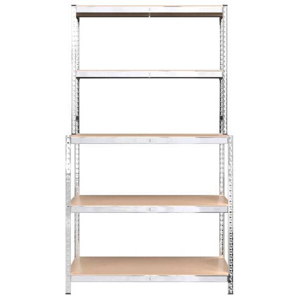 vidaXL 5-tasoinen Työpöytä hyllyillä hopea teräs ja tekninen puu