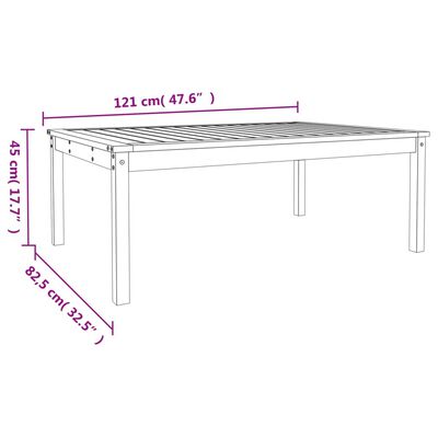 vidaXL Puutarhapöytä valkoinen 121,5x82,5x45 cm täysi mänty