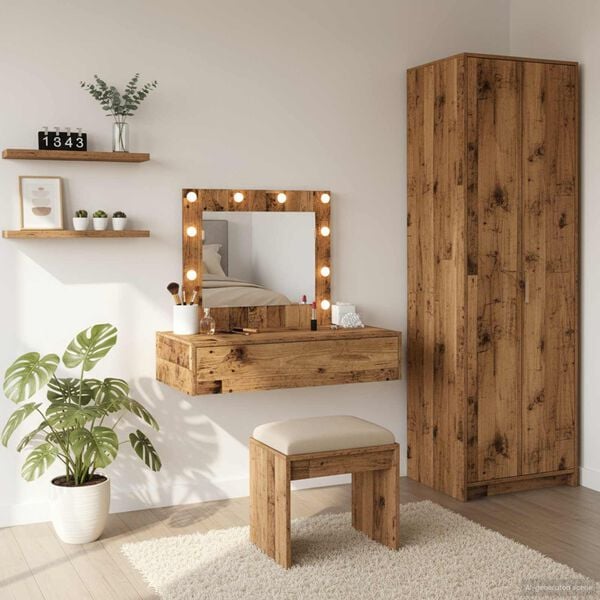 vidaXL Meikkip&ouml;yt&auml; peilivalot Ruskea 83 x 40 x 70 cm Tekninen puu