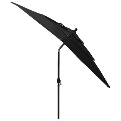 vidaXL 3-tasoinen aurinkovarjo alumiinitanko musta 2,5x2,5 m