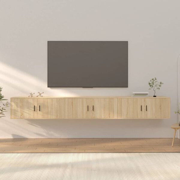 vidaXL Sein&auml;kiinnitett&auml;v&auml;t TV-kaapit 3 kpl Sonoma-tammi 100x34,5x40 cm
