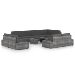 vidaXL 10-osainen Puutarhasohvasarja tyynyill&auml; harmaa polyrottinki