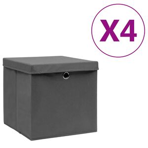 vidaXL S&auml;ilytyslaatikot kansilla 4 kpl 28x28x28 cm harmaa
