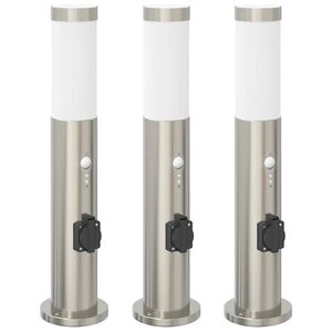 vidaXL Pollarivalaisimet anturilla ja pistorasialla 3 kpl 50 cm ruostumaton ter&auml;s IP44