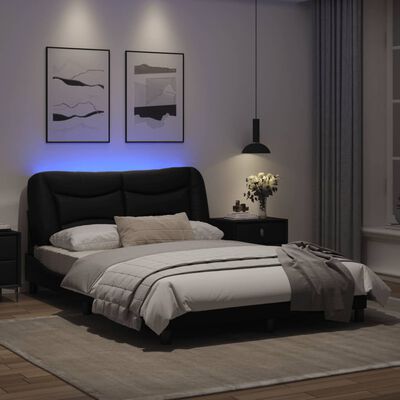 vidaXL Sängynrunko LED-valoilla musta 120x200 cm keinonahka