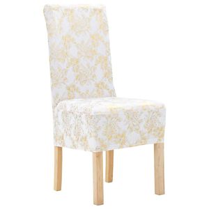 vidaXL Suora tuolinp&auml;&auml;llinen 6 kpl stretch valkoinen kultaisella kuviolla