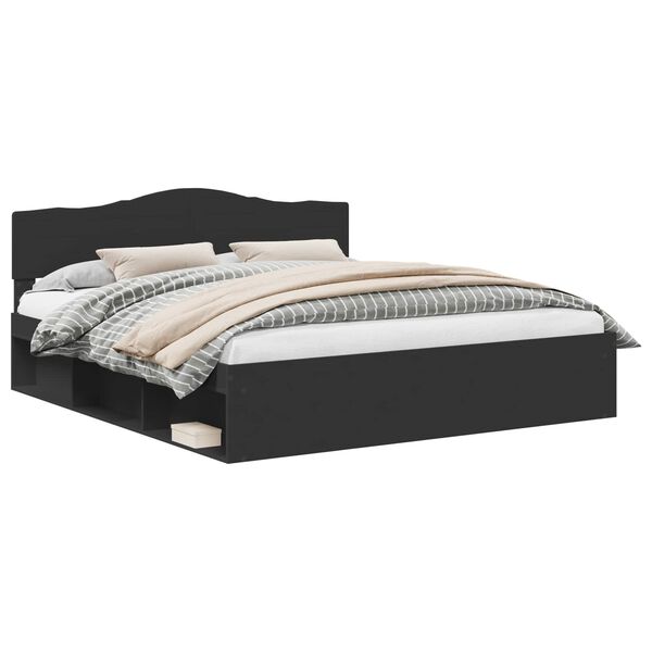 vidaXL S&auml;ngyn runko Musta 6FT Super King Size Massiivinen m&auml;nty