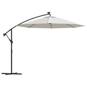 vidaXL Roikkuva P&auml;iv&auml;nvarjo LED-valoilla 300cm Metallitanko hiekka