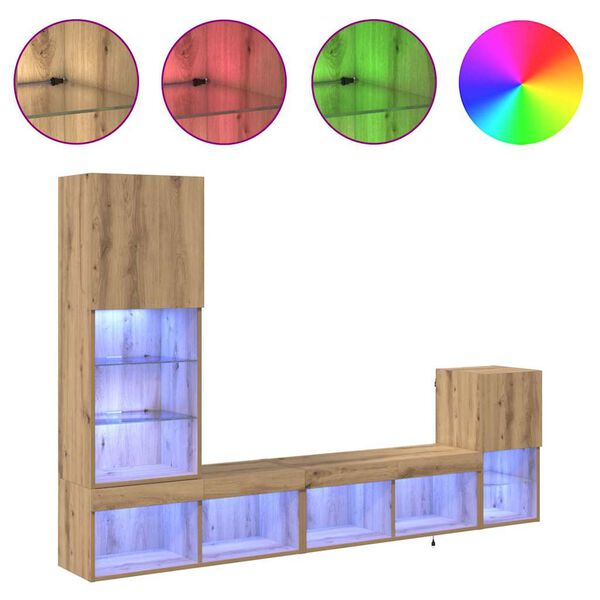 vidaXL TV-sein&auml;kkeet LED -nauhavalot Artisan tammi Tekninen puu