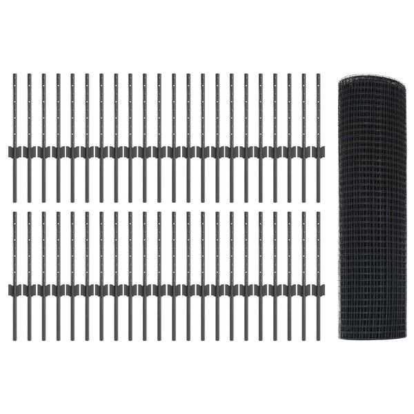 vidaXL Aita ja Tuki Harmaa 0,4 x 100 m Ter&auml;st&auml; ja PVC:t&auml;