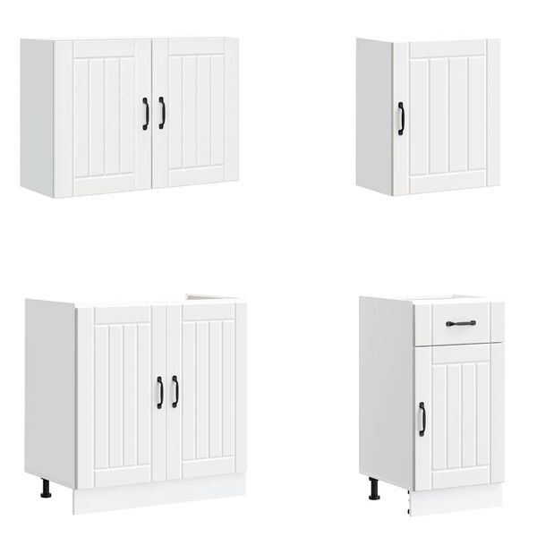 vidaXL 7-osainen keitti&ouml;kaappisarja Lucca valkoinen suunniteltu puu