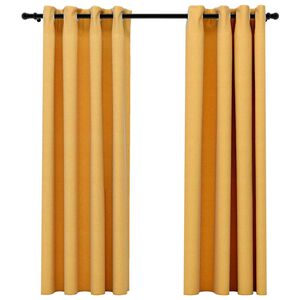 vidaXL Pellavamaiset pimennysverhot renkailla 2kpl keltainen 140x175cm