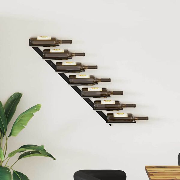 vidaXL Sein&auml;kiinnitteinen viinipulloteline 7 pullolle musta metalli