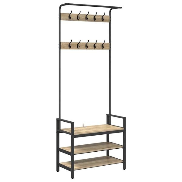 vidaXL Takkihylly hyllyll&auml; Sonoman tammi 75 x 34 x 184 cm Tekninen puu