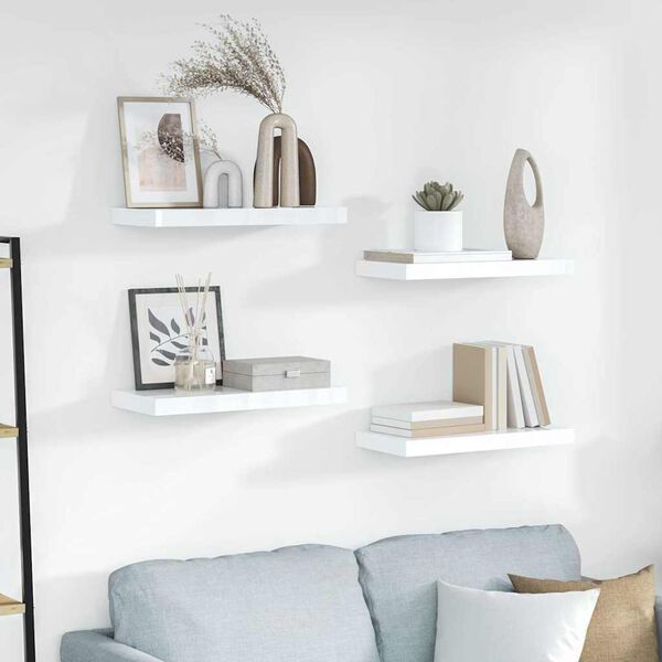 vidaXL Kelluvat sein&auml;hyllyt 4 kpl korkeakiilto valk. 50x23x3,8 cm MDF