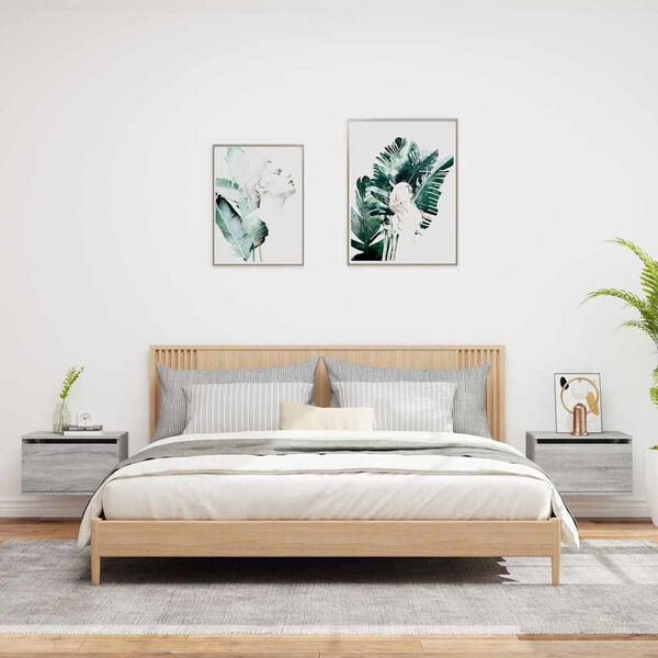 vidaXL Sein&auml;kiinnitett&auml;v&auml;t y&ouml;p&ouml;yd&auml;t LED-valoilla 2 kpl harmaa Sonoma