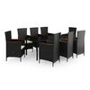 vidaXL 9-osainen Ulkoruokailuryhmä tyynyillä musta