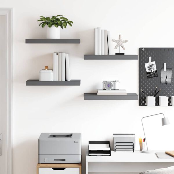 vidaXL Kelluvat sein&auml;hyllyt 4 kpl korkeakiilto harmaa 50x23x3,8 cm MDF