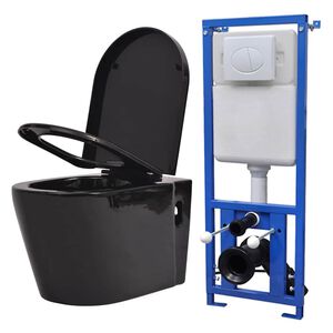 vidaXL WC piilotetulla vesis&auml;ili&ouml;ll&auml; Keraaminen Musta