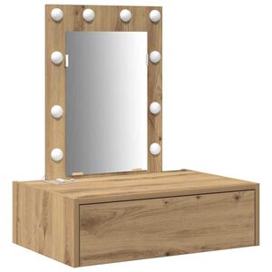 vidaXL Meikkip&ouml;yt&auml; peilivalot Ruskea 60 x 40 x 70 cm Tekninen puu